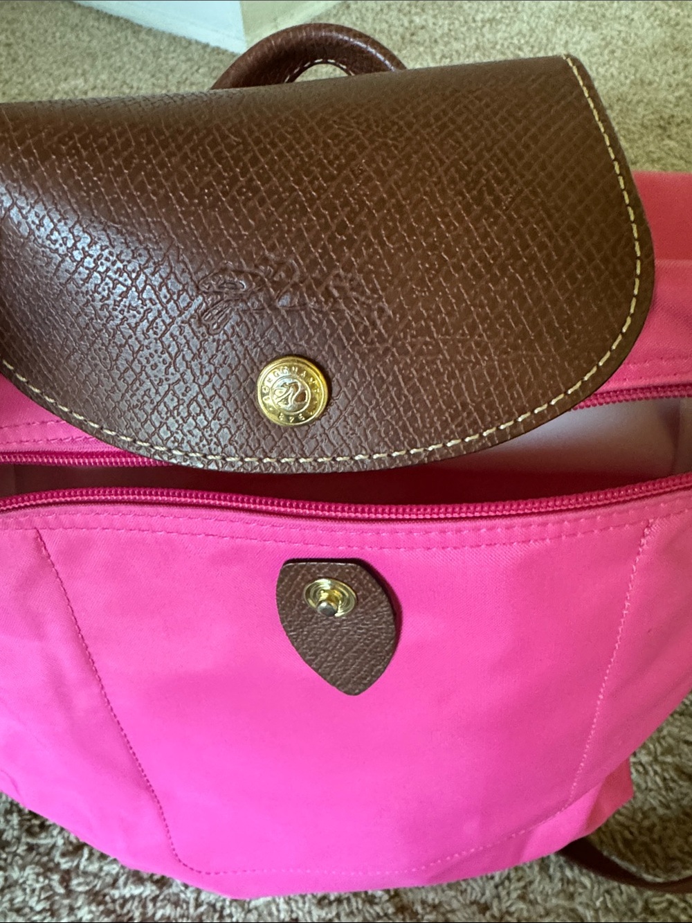Longchamp Pink Nylon Backpack with Brown Trim - Picture 4 of 4